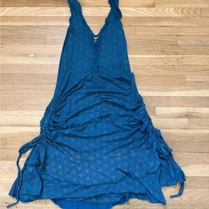 Blue Geometric Halter Summer Dress